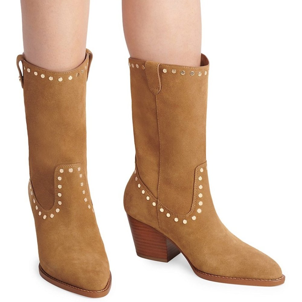 $265 Coach Pheobe Coconut Tan Cowboy Mid Calf Pull On Boots Bootie Shoes NEW